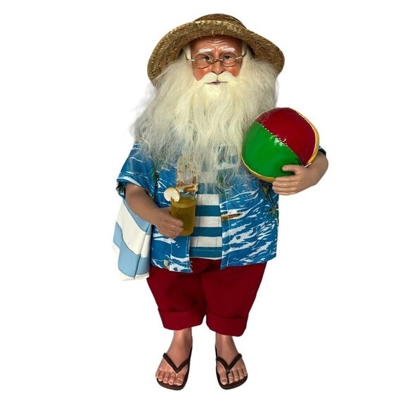 Santa Claus  15" Figurine on Vacation Hawaiian Shirt Beach Ball Drink Sun Hat - Picture 1 of 13